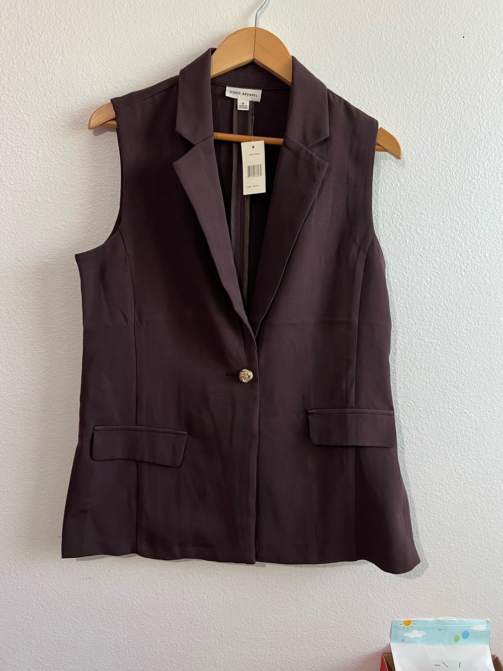 Soho Apparel Brownish Purple Sleeveless Blazer Vest